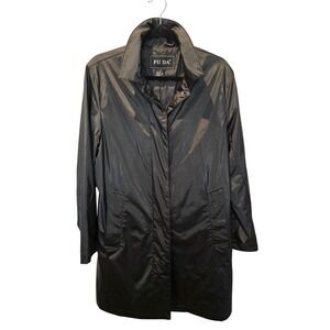 Fu Da Womens Black shiny Raincoat Mid Length Faux Leather Snap Front Jacket M‎